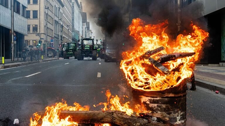 Agricultores bloqueiam estradas em Bruxelas contra  acordo UE-Mercosul