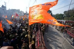 Protesters demanding revocation of the MBBS admission list of the Shri Mata Vaishno Devi Institute of Medical Excellence