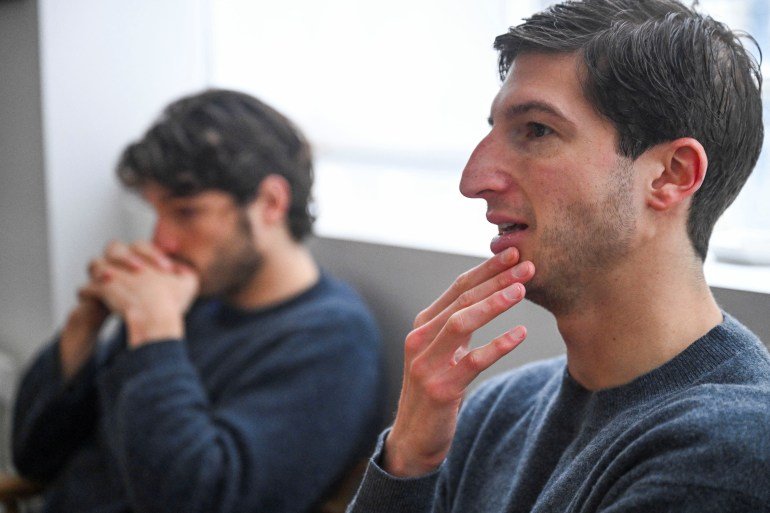 Sulaiman Khan and Kasim Khan, sons of jailed former Pakistani Prime Minister Imran Khan, attend an interview with Reuters in London, Britain February 16, 2026. REUTERS/Jaimi Joy