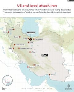 Mapeando os ataques dos EUA e de Israel ao Irã e aos ataques retaliatórios de Teerã