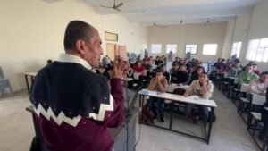 University students at the Islamic University campus in Gaza City after partially resuming face-to-face learning at IUG [Mustafa Salah/Al Jazeera]