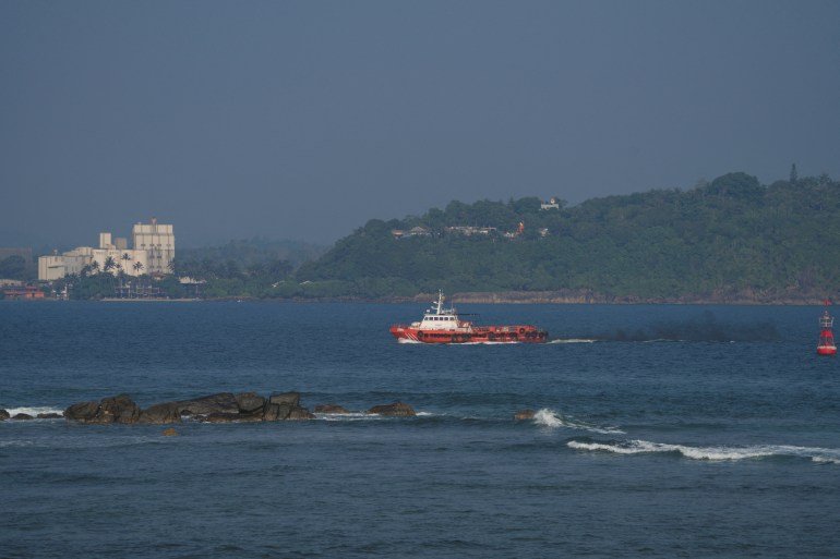 A vessel sails off the Galle coast after a submarine attack on the Iranian military ship, Iris Dena, off Sri Lanka, in Galle, Sri Lanka, March 4, 2026. REUTERS/Thilina Kaluthotage