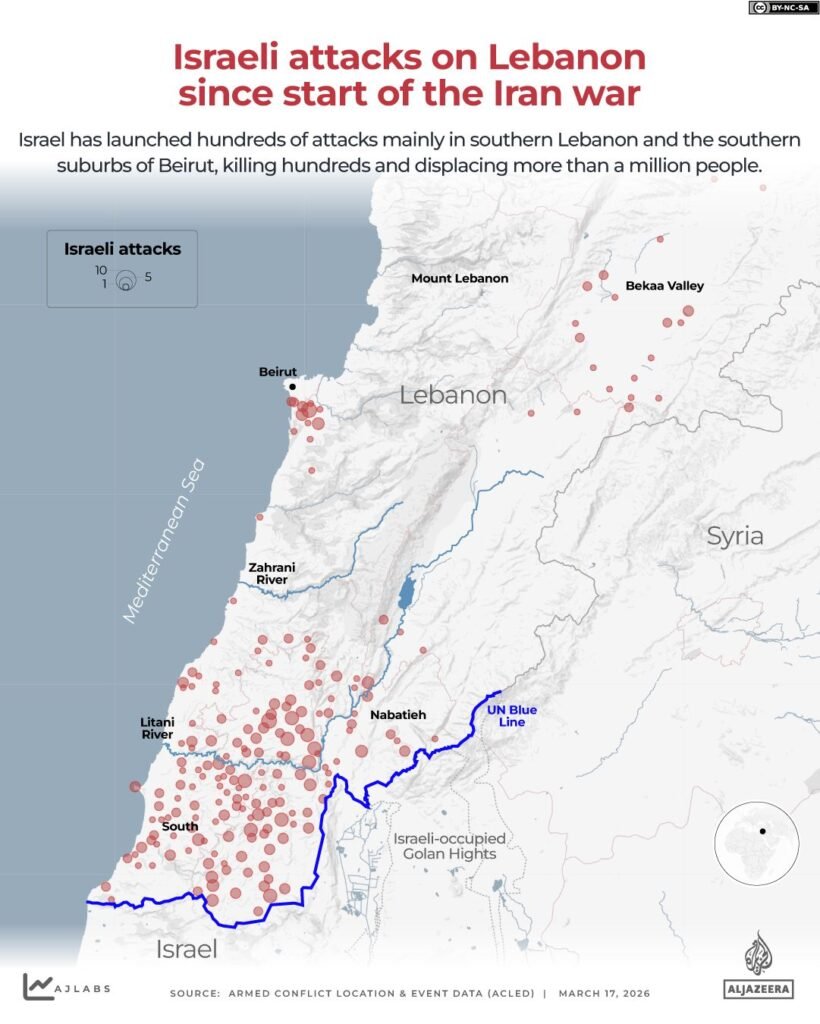 INTERACTIVE - Israeli attacks on Lebanon since start of Iran war map-1773737949