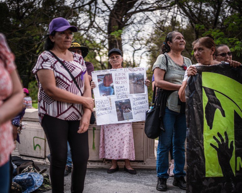 Rosalina Gonz&aacute;lez, 59, mother of Jonathan and Mario, who were detained under the state of exception on February 19, 2025, during ademonstration on March 8 2026 in San Salvador, El Salvador [Euan Wallace/ Al Jazeera]