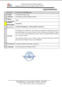 INAM alerta para ventos fortes e ondas até 5 metros no sul de Moçambique