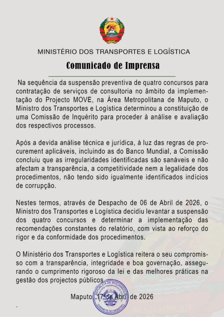 GOVERNO VOLTA ATRÁS: CONCURSOS SUSPEITOS DO PROJECTO MOVE SÃO DESBLOQUEADOS APÓS INVESTIGAÇÃO