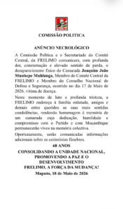 FRELIMO anuncia morte de Joaquim João Munhepe Muhlanga