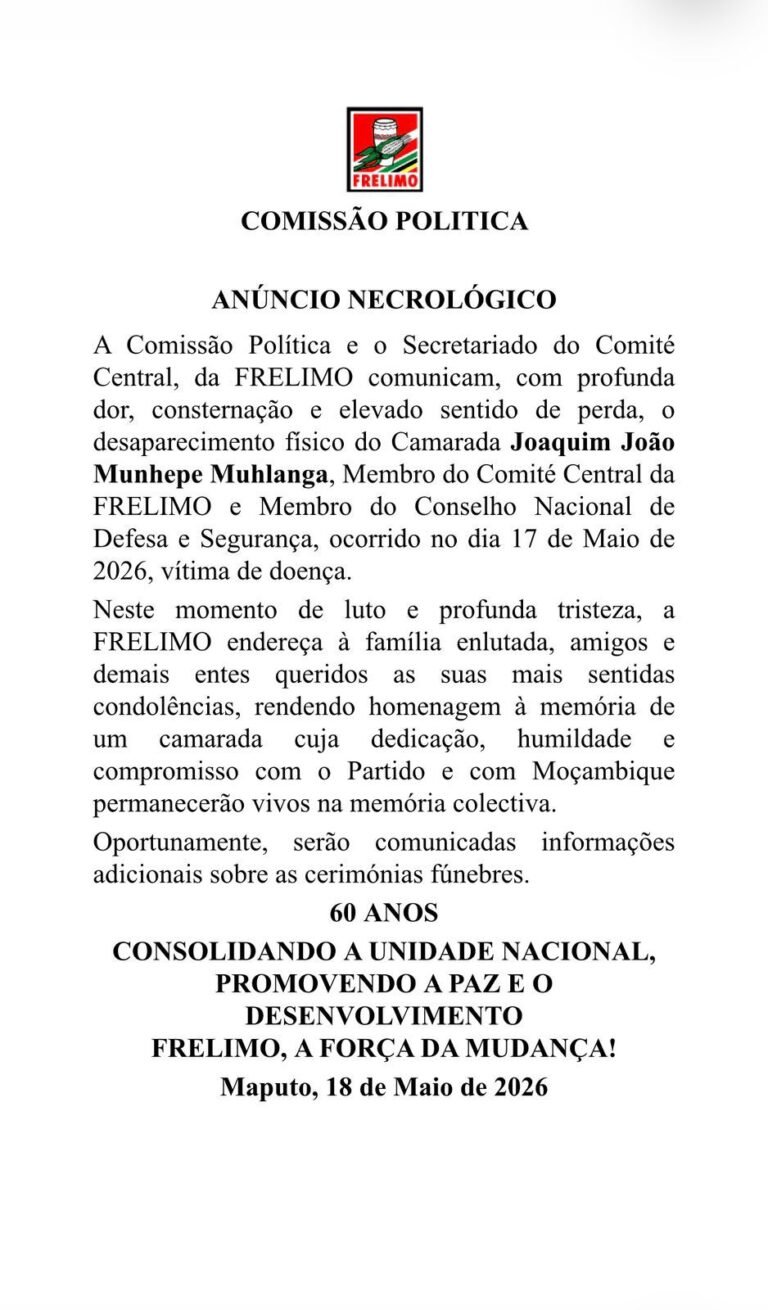 FRELIMO anuncia morte de Joaquim João Munhepe Muhlanga