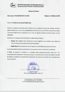 INAM Alerta para Possível El Niño Forte em Moçambique na Época Chuvosa 2026/2027