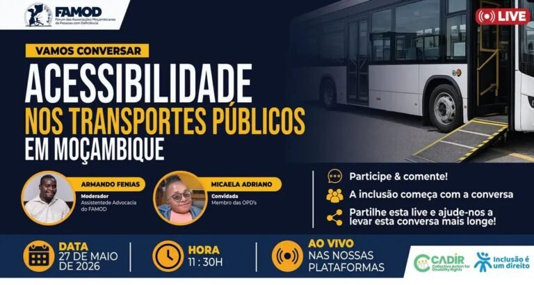 Moçambique debate acessibilidade nos transportes públicos em nova live sobre mobilidade inclusiva