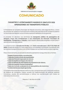 Conselho Municipal de Maputo lança campanha gratuita de cadastro e licenciamento de operadores de transporte público