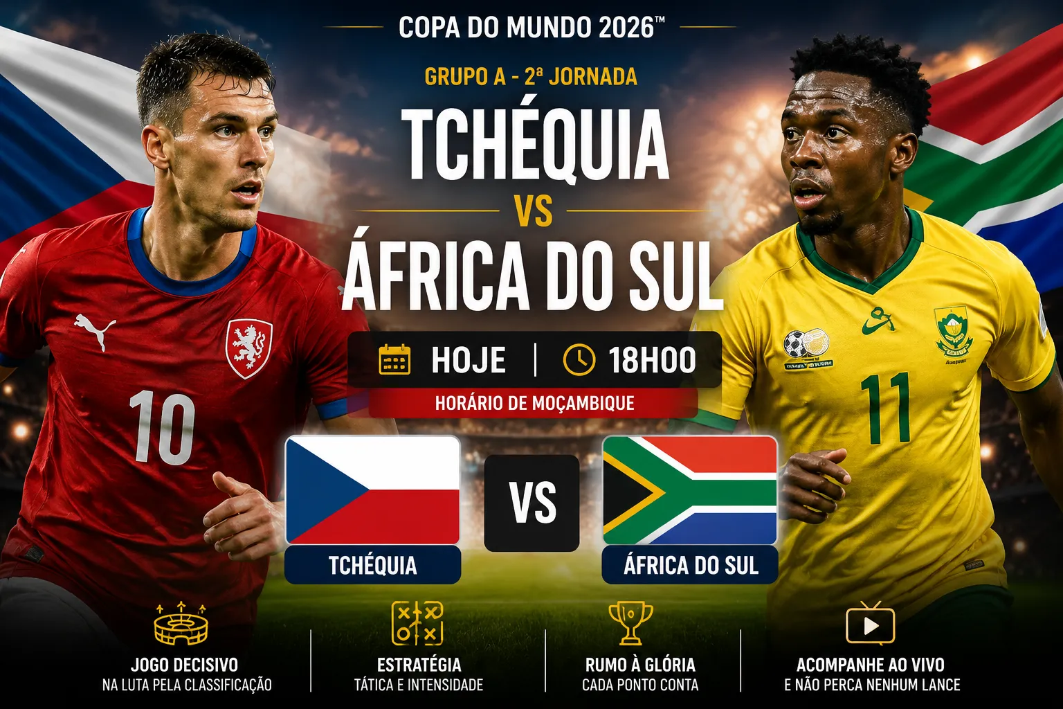 Tchéquia vs África do Sul Hoje às 18H – Mundial 2026 Grupo A