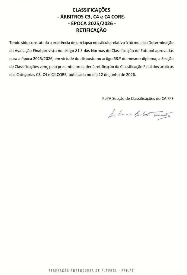 Árbitros pressionam FPF e classificações são alteradas