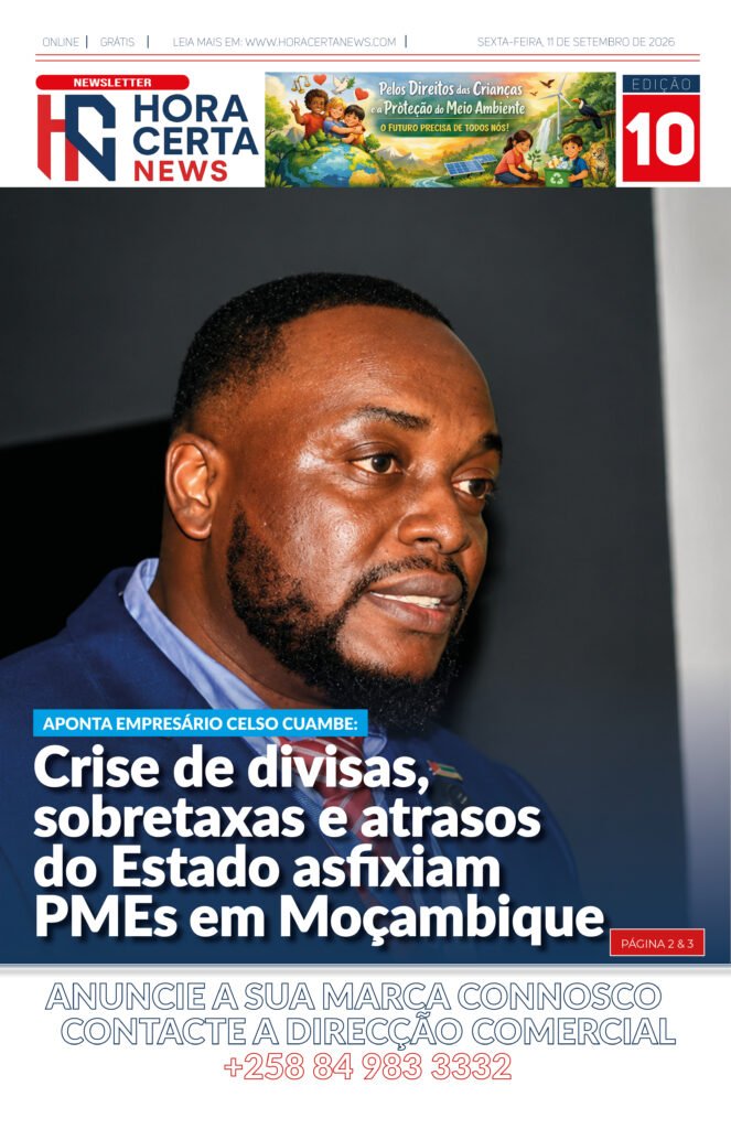 Celso Cuambe na capa da 10.ª edição da Hora Certa News sobre os desafios das PMEs em Moçambique.